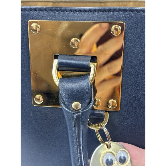 Sophie Hulme Albion Tote Bag Navy Blue Leather Top Handle Shoulder Strap - Picture 4 of 14